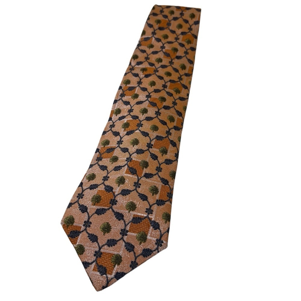 Ermenegildo Zegna Mens Gold Orange Tan Cream Floral 100% Silk Necktie Handmade